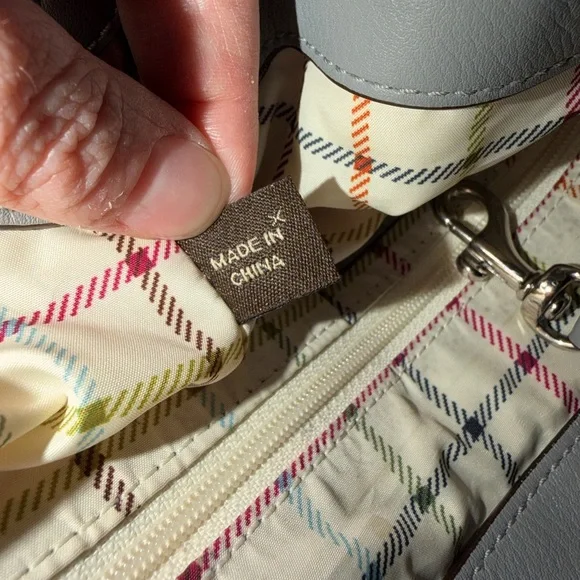 Coach Gray Leatherware Shoulder Bag Bucket Hobo Tattersall Plaid lining Z17197 - Picture 10 of 16